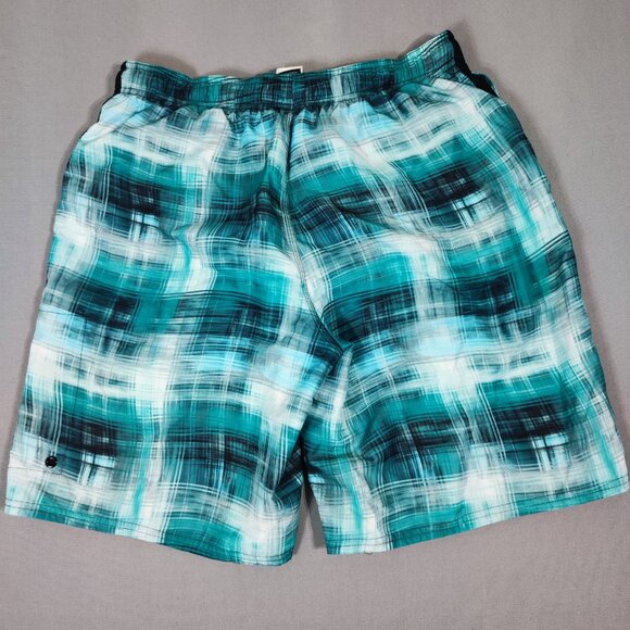 Nike swim trunks men's size L green black and white colour plaid pattern - Picture 3 of 11